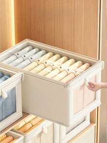 2 piezas Cajas de almacenamiento plegables de tela beige, adecuadas para vaqueros, suéteres y otras prendas, cajas de almacenamiento decorativas para el armario, decoración de otoño, decoración del hogar, decoración del dormitorio - Beis - Ver 9