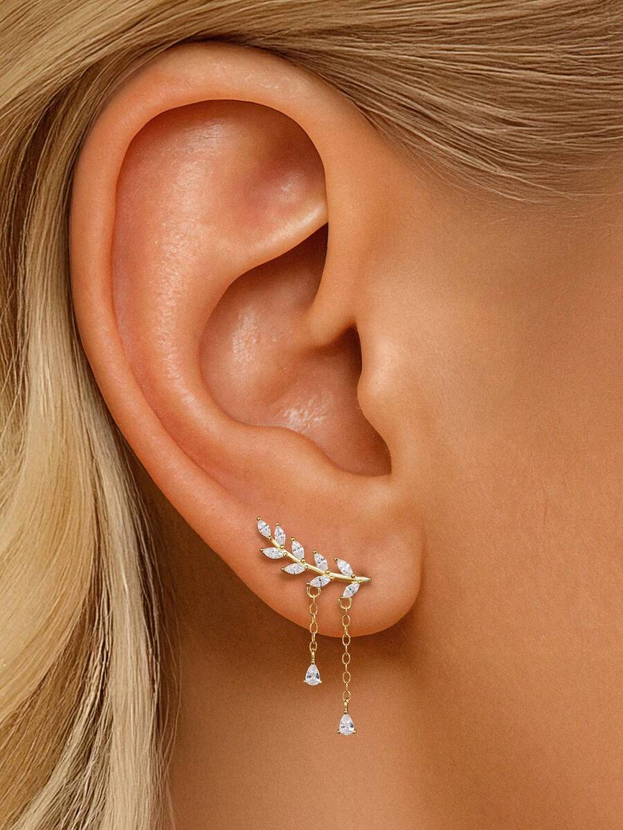 1Pc Leaf Tassel Pendant 925 Sterling Silver Drop Earring Vintage Minimalist Jewelry Wedding Party Jewelry Gift For Her Fine Jewelry