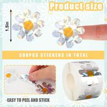 500张/卷 全息激光雏菊涂鸦贴纸，大号3.8厘米/1.5英寸不对称卡通花朵封条标签，适用于信封、杂志、手机壳、水杯、电脑、头盔、剪贴簿、派对礼品、PVC贴纸 - 500貼 鐳射雛菊貼紙 - 查看 3