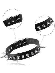 Xiacheng Unisex Adjustable Gothic Style PU Leather Choker Necklace With Rivet Punk Heart Pendant, Motorcycle Chain Necklace Gift - Classic Color - View 6