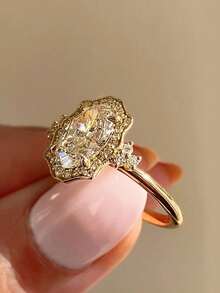 1 chiếc nhẫn kiểu dáng cổ điển cung điện, làm từ pha lê và hợp kim đồng, dành cho nữ, thích hợp cho các buổi gặp gỡ hàng ngày và làm quà tặng. - Bạc - Xem 8