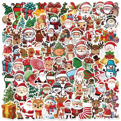 100 Stücke süße Cartoon Weihnachts-Aufkleber, Kawaii Winter-Aufkleber, Weihnachtsdekoration, Weihnachtsschmuck, Weihnachtsgeschenke, ästhetische Aufkleber-Pack, Sammelalbum-Aufkleber, Journaling-Aufkleber, wasserfeste Vinyl-Aufkleber für Wasserflasche, Computer, Laptop, Telefon, Gepäck, Notizbuch