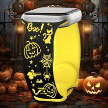 Halloween Pumpkin & Bat Carving Patterns Strap Compatible With Apple Watch Band Ultra SE/10/9/8/7/6/5/4/3/2/1 Perfect Gift For Women Skin-Friendly Silicone Replacement Watch Band Compatible With Iwatch Ultra 38mm 40mm 41mm 45mm 44mm 42mm 46mm 49mm (Watch Not Included)