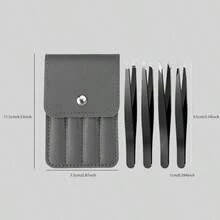 Juego de 4 pinzas de acero inoxidable de colores, herramienta portátil para dar forma a las cejas y eliminar el vello, pinzas para cejas de acero inoxidable en color morado, set de herramientas de maquillaje para extensiones de pestañas, dar forma a las cejas, depilar la barba y herramientas auxiliares para pestañas postizas (morado, rosa, negro)