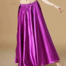 Fashion Dance Maxi Skirt, Women's Satin Double Slit Flared Skirt, Suitable For Belly Dance, Flamenco, Rock - Multicolor - View 21