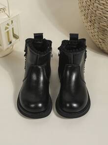 1 Pair Classic Simple Solid Color Bow Tie Cute Ankle Boots, Suitable For Boys And Girls, Autumn/Winter
