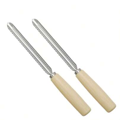 Obstentkerner, Edelstahl-Obstentkerner mit Holzgriff, gezackter und glatter Entkerner für Äpfel, Birnen, Pfirsiche(2er-pack)