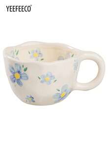 yeefeeco 1 件陶瓷咖啡杯，早餐杯，带花朵图案的咖啡杯，适用于酒店办公室家居 - Coffee Cup - 查看 9
