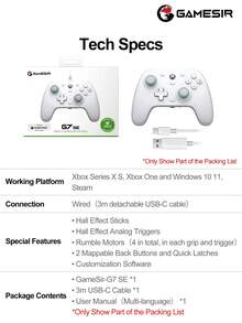 Gamesir G7 Se Gamepads PC Compatible With Xbox Controller Licensed By Microsoft With Hall Effect Sticks, Joysticks Compatible With Xbox Series X/S, Compatible With Xbox One X/S, Steam Windows 10 11, Analog Triggers,Vibration Function Software Customizable Back Buttons Rumble Motors,3.5mm Audio Jack,Abs Material, White
