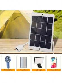 1pc Outdoor Waterproof Solar USB Charger For Travel And Camping - Portable Solar Panel For Mobile Power, Phone Charging, Flashlight, And Fan - 黑色 - 查看 8