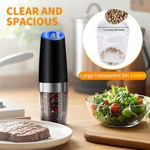 Juego de molinillos eléctricos de sal y pimienta 2025 nuevo, regalo de Halloween y Navidad, juego de molinillos eléctricos de sal y pimienta por gravedad, juego de frascos eléctricos de sal y pimienta, molinillo eléctrico de pimienta y sal, a pilas, molinillo de pimienta negra con grado de molienda ajustable, molienda automática, adecuado para barbacoa, restaurante, cocina, para pimienta blanca, pimienta negra, sal marina, comino con grado de molienda ajustable, herramienta de molienda de cocina con luz LED, adecuada para uso doméstico