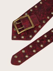 1 件女士深色西部风格重型铆钉宽腰带 - 酒紅色 - 查看 2
