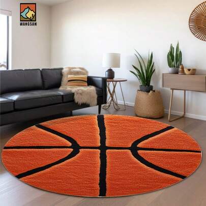 1/10 stuks 2D basketbal badkamer antislipmat, flanellen materiaal, ronde vloermat, pluche decoratie, geschikt voor badkamer, deuropening, keuken, woonkamer en andere gelegenheden, machinewasbaar, antislip, kerstdecoratie, ideaal cadeau