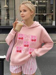 女童休闲设计字母印花运动女童连帽衫女童长袖连帽运动衫 女童秋冬 - 粉色 - 查看 5