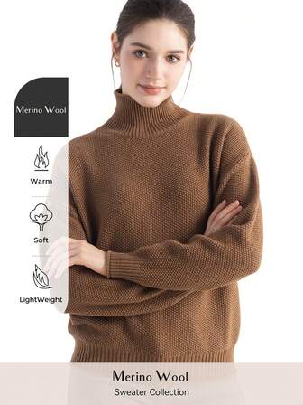 Women's Merino Wool Blend Sweater 2025 Fall Winter Mockneck Long Sleeve Knit Pullover