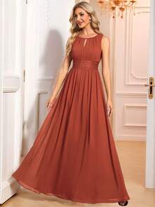 EVERPRETTY Romantic Chiffon Backless Ruffle Detail Tangerine Bridesmaid Dress, Wedding Guest Semi-Formal Dress - Burnt Orange - View 8