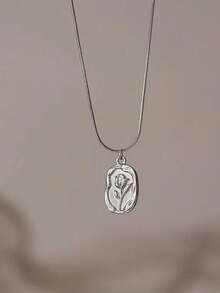 1pc Relief Tulip Necklace Women Stainless Steel Collarbone Chain Couples Gift - Tulip Necklace - View 3