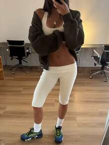 Awevudst Women Fold Over Capri Yoga Pants Low Rise Knee Length Stretch Skinny Leggings Summer Fall Party Going Out Crop Pants Y2K Streetwear Sportwear - 黃色 - 查看 5