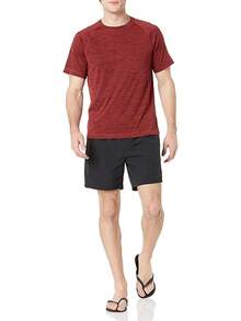 Essentials Men's UPF 50 Quick Dry Short Sleeve Swim Shirt - 紅色 - 查看 5