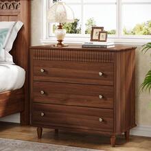 31.5" Oversized Nightstand With 3 Drawers, Farmhouse Bedside Table With Mental Handles For Bedroom And Home, Brown - 棕色 - 查看 8