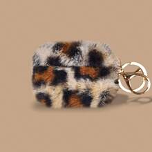 豹纹毛绒耳机壳适用于 Pro3，柔软无线蓝牙耳机保护套适用于 4 3 2 1 Pro Pro2 带钥匙扣保护壳