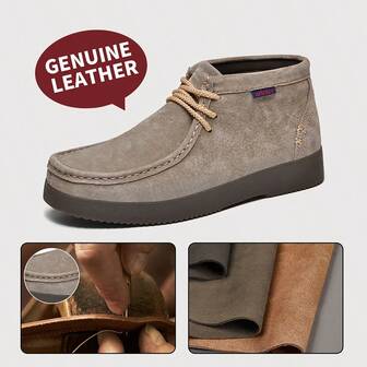 urtesico Men's Mid-Top Premium Genuine Leather Handcrafted Stitched Casual Boots, Soft & Thick Leather Upper, Durable Workwear Shoes, Classic Retro Style Design, Suitable For Work And Daily Wear