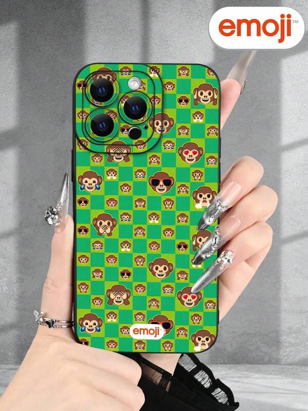 Emoji 1pc Monkey Plaid Pattern Phone Case With Raised Camera Edge And Edge Protection TPU Cover, Compatible With IPhone 17/16/15/14/13/12/11 Pro Max, Galaxy S25/S24/S23/S21 And A54/A53/A52/A34/A15 Series, Cute Gift For Friends, Family, Couples, Birthdays