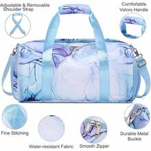 Dafelile Bolsa de lona deportiva para niñas, bolsa de baile para adolescentes, bolsa de viaje para llevar a cabo el fin de semana para pasar la noche, bolsa de gimnasio, bolsa de ballet de viaje con - mármol azul - Ver 9