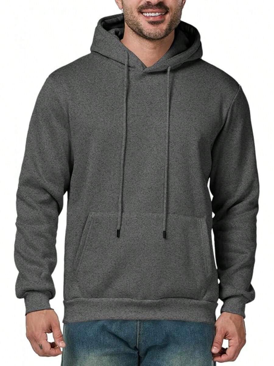 Mens Casual Long Sleeve Drawstring Athletic Hooded Pullover Sweatshirt With Pockets, Fashionable - 深灰色 - 查看 1