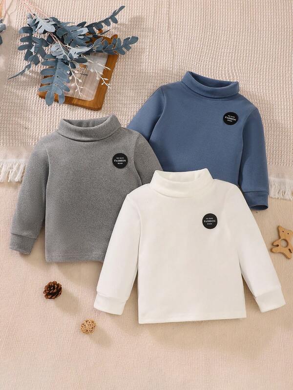 3 件套保暖高领保暖内衣，适合男婴纯色长袖 T 恤，休闲上衣，适合春秋冬季