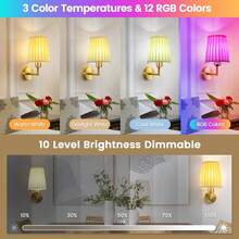 Cordless Wall Lamp, Battery Powered Wall Light With Remote Control, Dimmable Battery Operated Wall Lamp, Wireless Wall Mounted Light With 15 Color Rechargeable Bulb, Suitable For Bedroom, Living Room, Corridor, Office, Cabin Decor