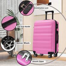 MERAX Hardshell ABS Luggage Set - Lightweight & Durable Suitcases With Dual Spinner Wheels, Carry-On & Check-In Sizes For Travel & Business - 粉紅色(6件套裝) - 查看 8