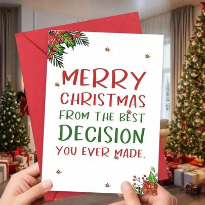 1 件，浪漫圣诞贺卡，适合他/她，搞笑圣诞贺卡，适合丈夫/妻子/男朋友/女朋友，圣诞贺卡礼物，圣诞快乐，这是你做过的最好的决定