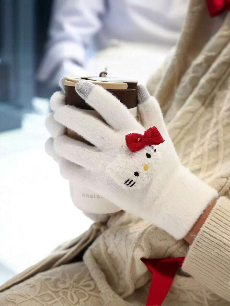 Sanrio KT Cat Gloves, Winter Warm Thick Touchscreen Gloves For Riding, Gift For Girlfriend/Best Friend