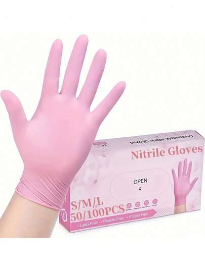 50/100pcs High Quality Pink Disposable Gloves, Latex And Powder Free, Durable Waterproof Household Cleaning Gloves, Finger Hemp, Multi-Purpose Gloves Suitable For Food Processing And Preparation, Kitchen, Painting, Beauty Salon, Holiday Gifts, Household Cleaning Essentials (Without Box) Available In S, M, L Sizes