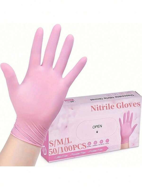 50/100 pezzi Guanti monouso di alta qualità rosa, senza lattice e senza polvere, guanti impermeabili durevoli per pulizie domestiche, con dita in canapa, multiuso adatti per lavorazione e preparazione di alimenti, cucina, pittura, salone di bellezza, regali per le feste, articoli essenziali per la pulizia domestica (senza scatola) disponibili nelle taglie S, M, L