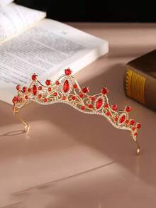1件欧美风新娘公主3D皇冠水钻发箍，优雅奢华的生日发饰，皇冠，头饰，头饰，发饰花环，头饰，发藤，头饰，发圈，皇冠，婚礼，伴娘礼物，派对造型，发饰 - 紅色 - 查看 7