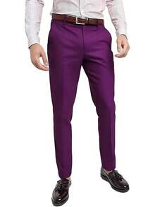 Men's Cozy Expandable Waist Dress Pants| Stretch Weave Work-To-Weekend Pants - Purple - View 1