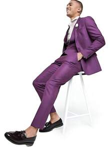 Men's Cozy Expandable Waist Dress Pants| Stretch Weave Work-To-Weekend Pants - Purple - View 3