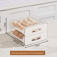 Large-Capacity Egg Storage Rack For Refrigerator - Holds 32 Eggs, Transparent Plastic Drawer Organizer With Multiple Compartments, Space-Saving Design, Easy Access & Freshness Retention, Refrigerator Egg Rack, Kitchen Organization, Compact Design, Durable Plastic, Must-Have Kitchen Item, Stylish Organizer, Sturdy Structure, Kitchen Organizer - 升級白色(雙層PET材質)#可放32顆雞蛋 - 查看 9