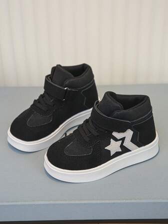 1 par de zapatillas deportivas de media caña para niños con correa elástica, cierre de gancho y bucle, antideslizante y transpirable