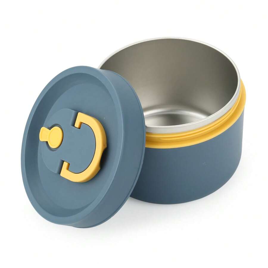 Thermal Lunch Box With Lid Leakproof Round Picnic Lunchbox With Folding Handle - 藍色 - 查看 1