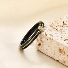 6mm White/Black Ceramic Rings Plus Cubic Zirconia For Women Comfort Fit Engagement Wedding Band Size 5-122025 - 4mm Line Black+Gold - View 3
