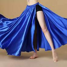 Fashion Dance Maxi Skirt, Women's Satin Double Slit Flared Skirt, Suitable For Belly Dance, Flamenco, Rock - Multicolor - View 13
