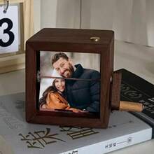 Custom Handmade Flip-Style Photo Frame With Lighting, Personalized Wooden Hand-Cranked Animation Box, Displays 8 Or 16 Photos, Beechwood/Black Walnut Frame, Commemorative Photo Album, Suitable For Couples, Birthdays, Anniversaries, Christmas And Other Occasions.