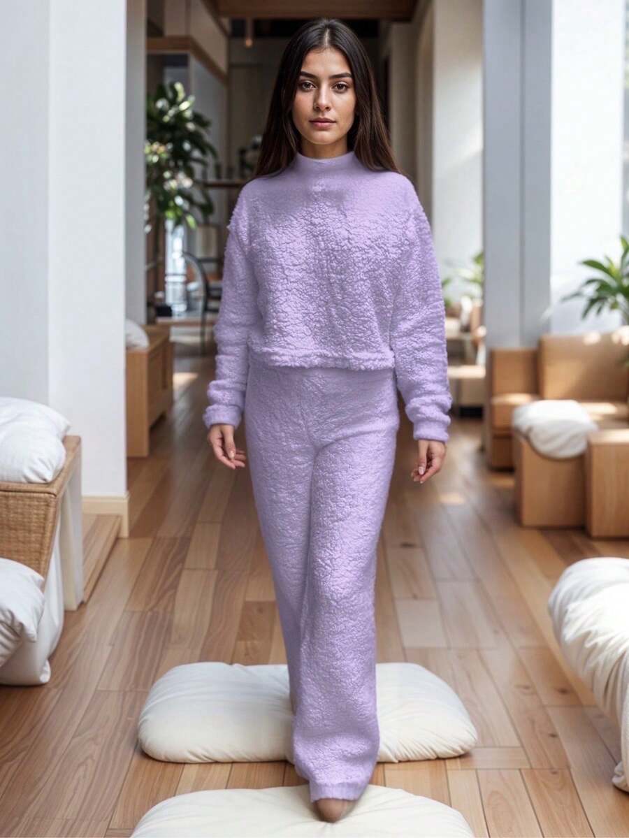 Conjunto de Mujer de Peluche Pants Holgado von Sudadera Cerrada - Lila Púrpura - Ver 1