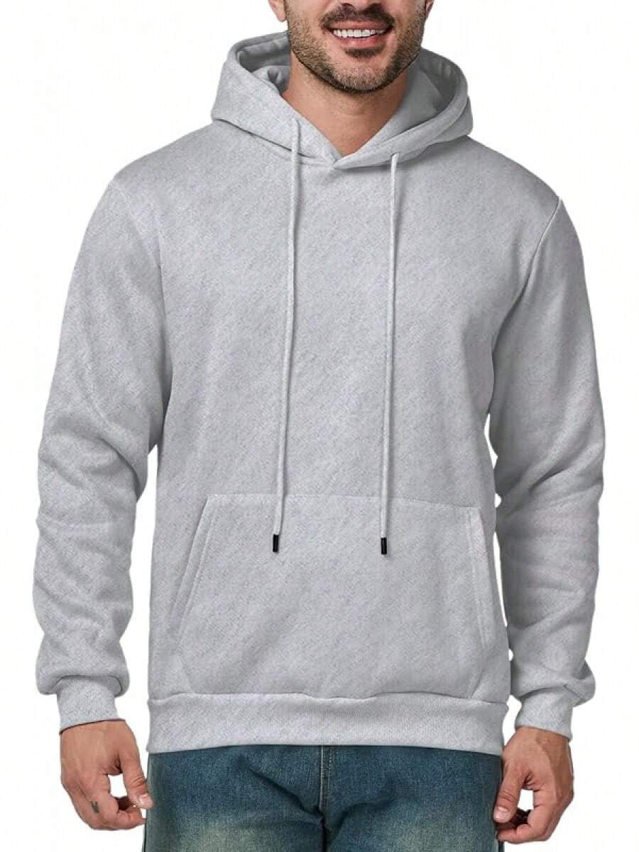 Mens Casual Long Sleeve Drawstring Athletic Hooded Pullover Sweatshirt With Pockets, Fashionable - Grey - View 1