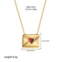 1pc Copper Plated Valentine's Day Red Zirconia Heart Envelope Locket Necklace, Openable Photo Pendant Necklace, Suitable For Daily Wear, Holidays, Anniversaries, Birthdays, Gifts - Necklace - View 4