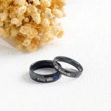 1 Pc Fashion Couple Rings For Lover's Her King His Queen Letter Rings Fashion Rhinestones Artificial Zirconia Crown Rings Romantic Anniversary Wedding Band - His Queen - View 4