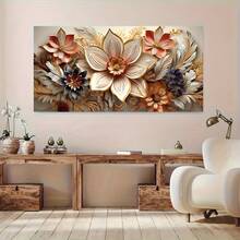 1 Pc Canvas Painting, Modern Luxury Floral Canvas Poster  , Wooden Framed Art,High Quality ,Thickness 2.25cm/1inch  Wall Art Prints Poster Direct Hanging Decor For Home Gifts,Living Room, Bathroom, Bedroom, Kitchen,Bar,Office - 彩色 - 查看 2